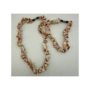 Pink & Cream Cone Shell Beach Boho Necklace & Bracelet Jewelry Set